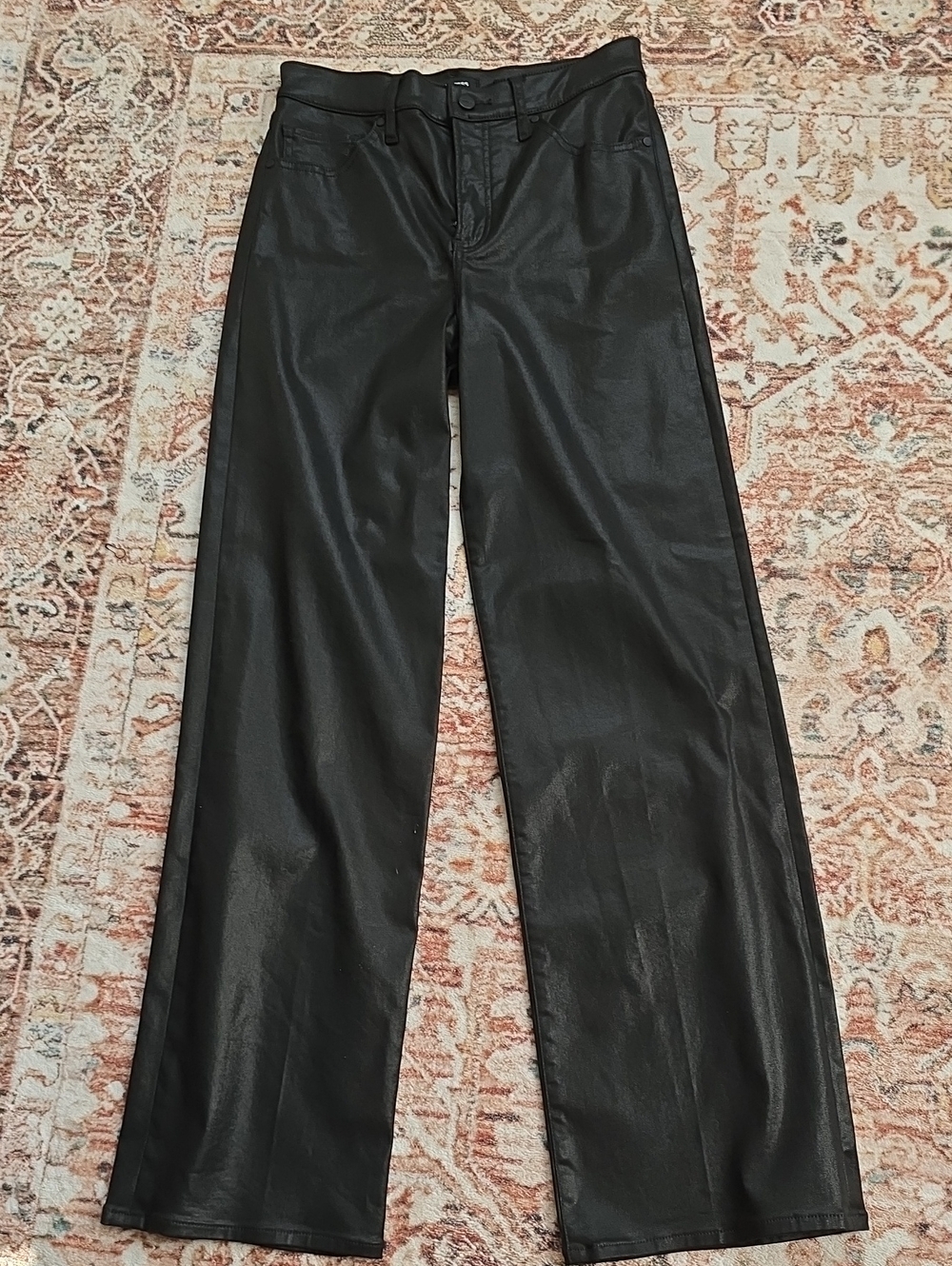 Express Black High Rise Wide-Leg Coated Jeans Size 4R